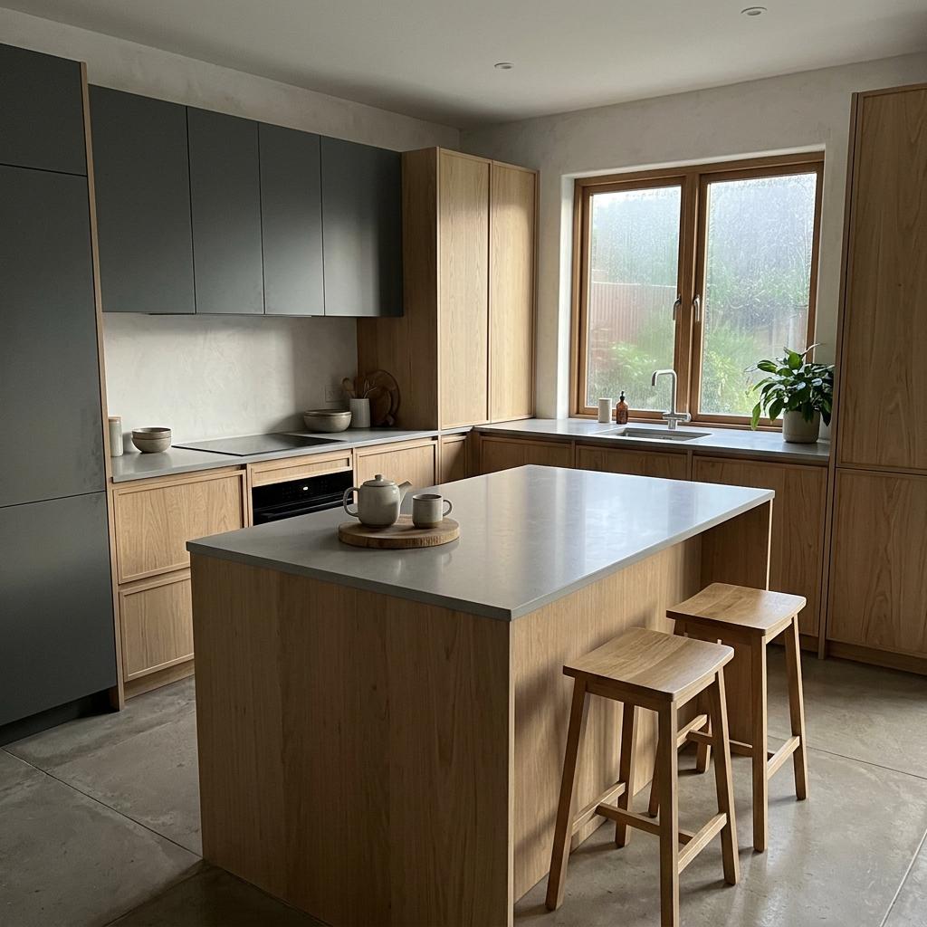 Sleek Surfaces And Warm Wood Tones For A Japandi Kitchen