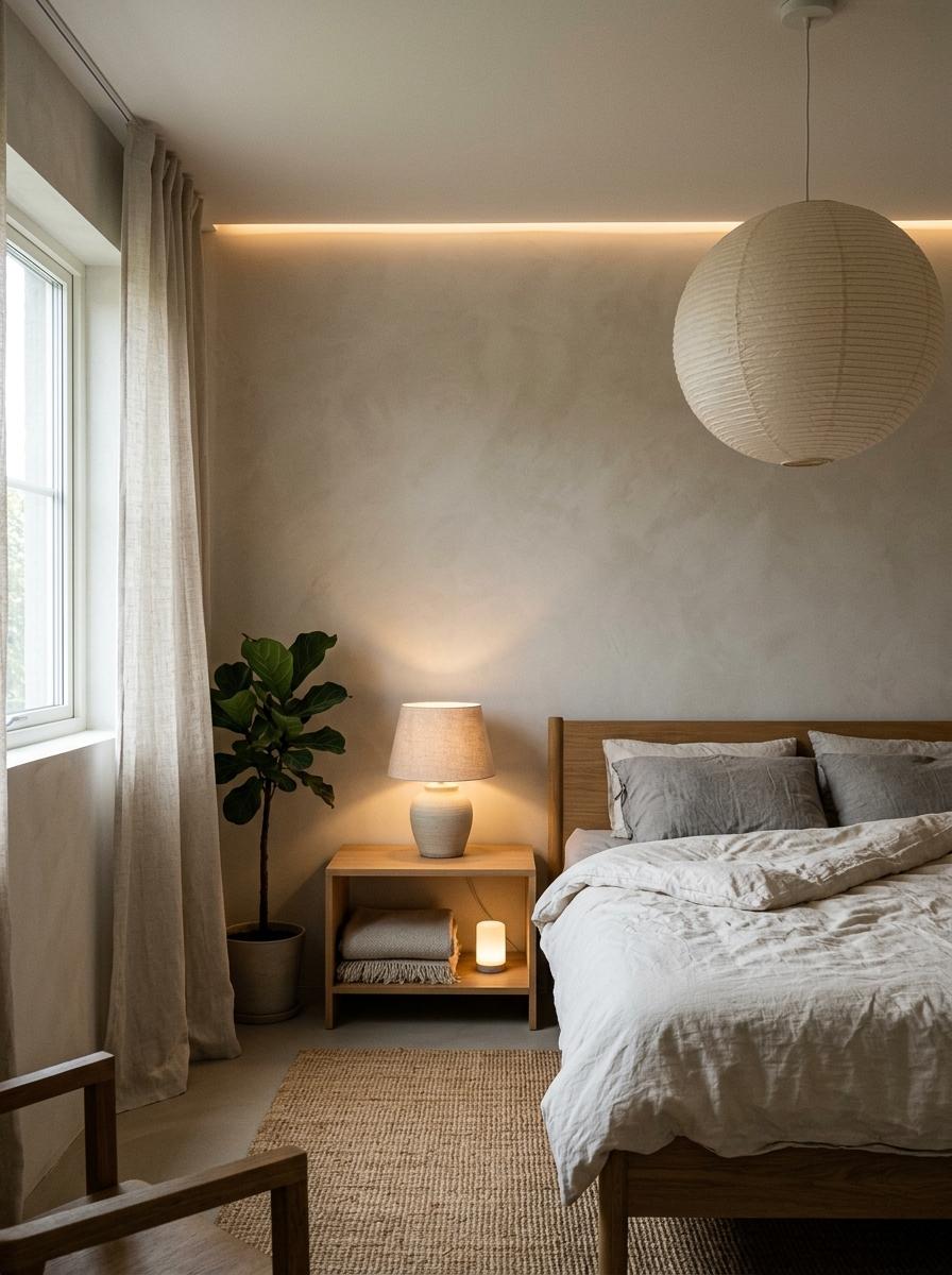 Soft Lighting Solutions For A Quiet Modern Japandi Bedroom