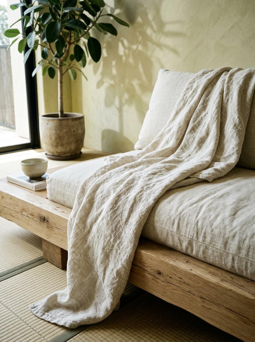 Soft Linen Fabrics Meet Raw Oak In Japandi Spaces