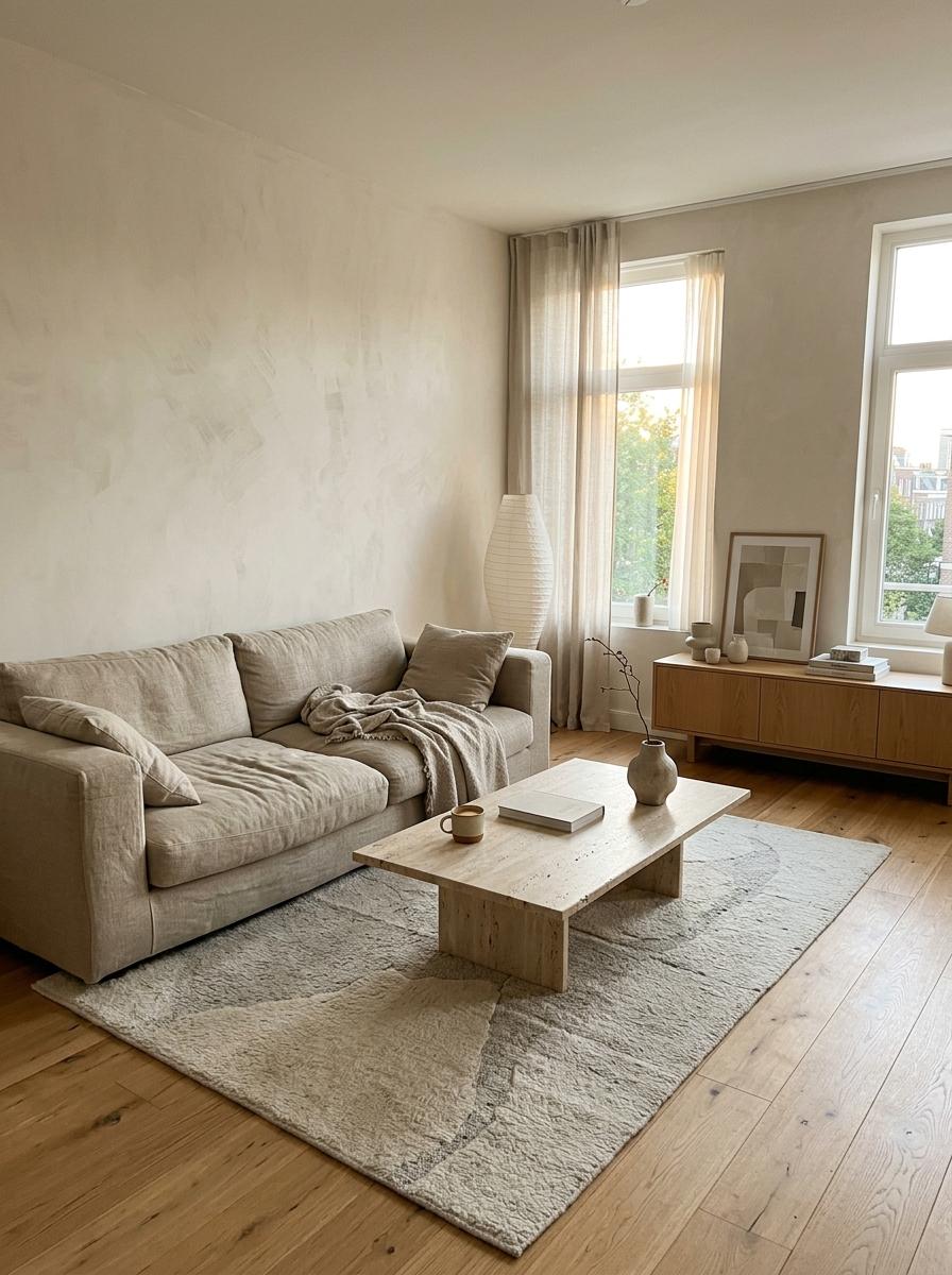 Soft Neutral Hues For A Relaxing Modern Japandi Living Room
