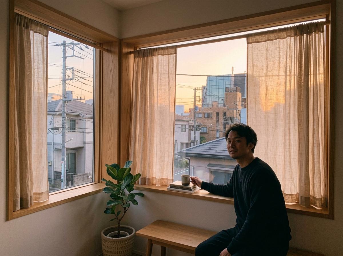 Soft Textural Elements In A Modern Japandi Window Design