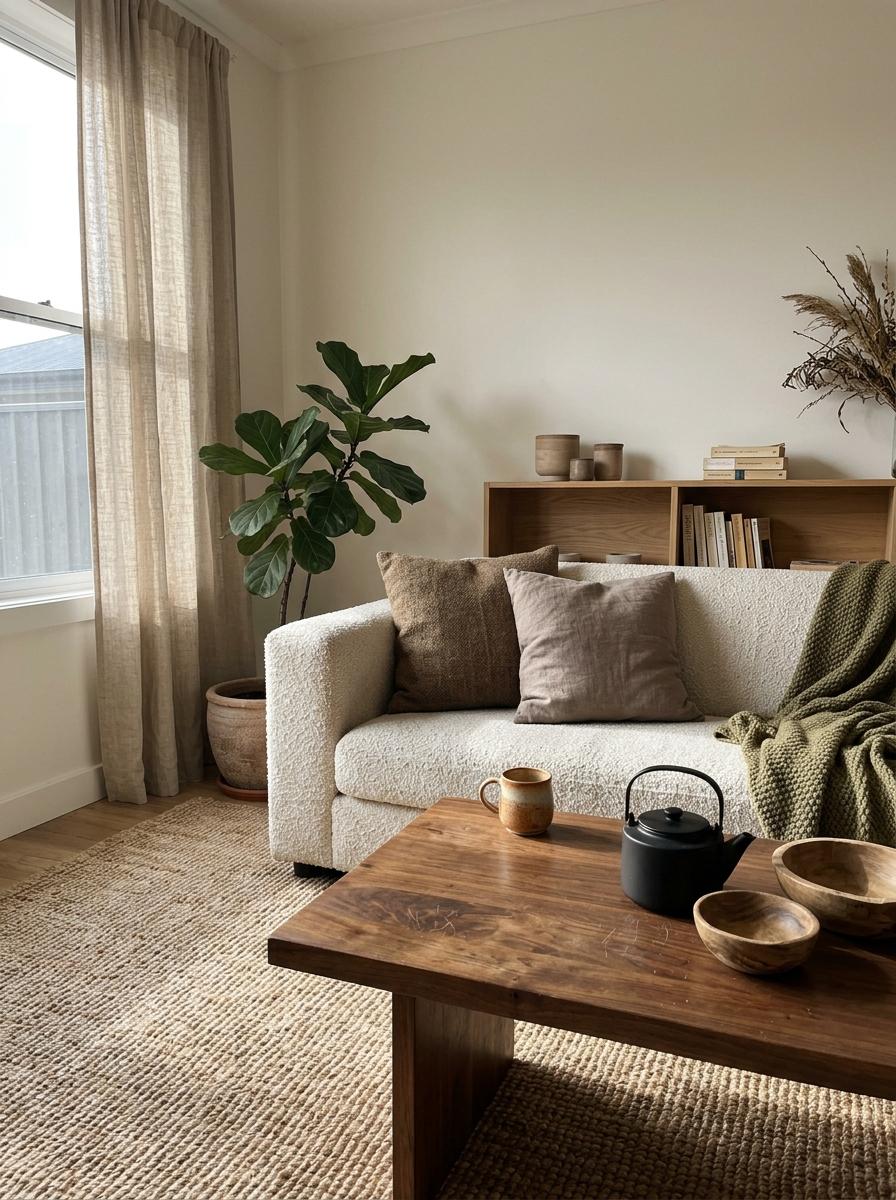 Soft Textures For An Earth Tone Japandi Living Room Setting