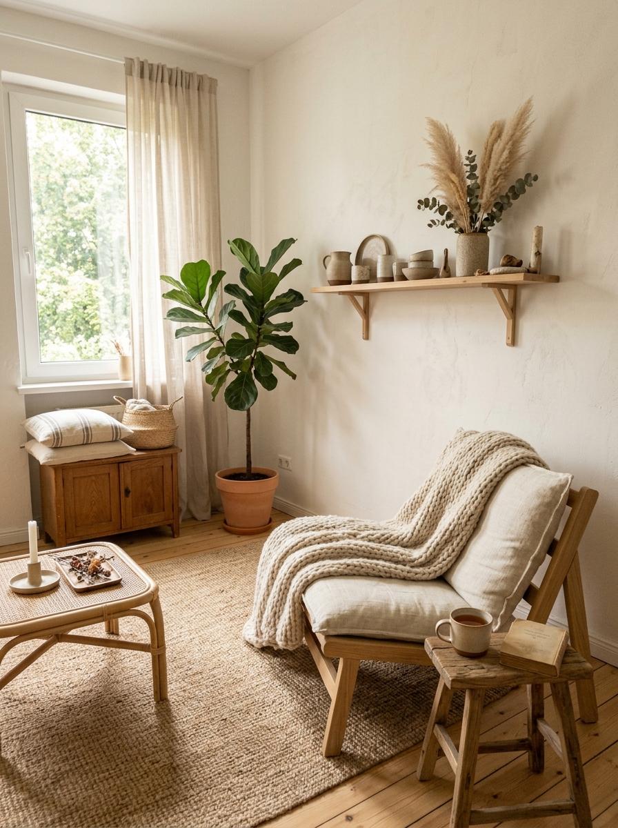 Soft Tones And Natural Fibers In A Boho Japandi Space