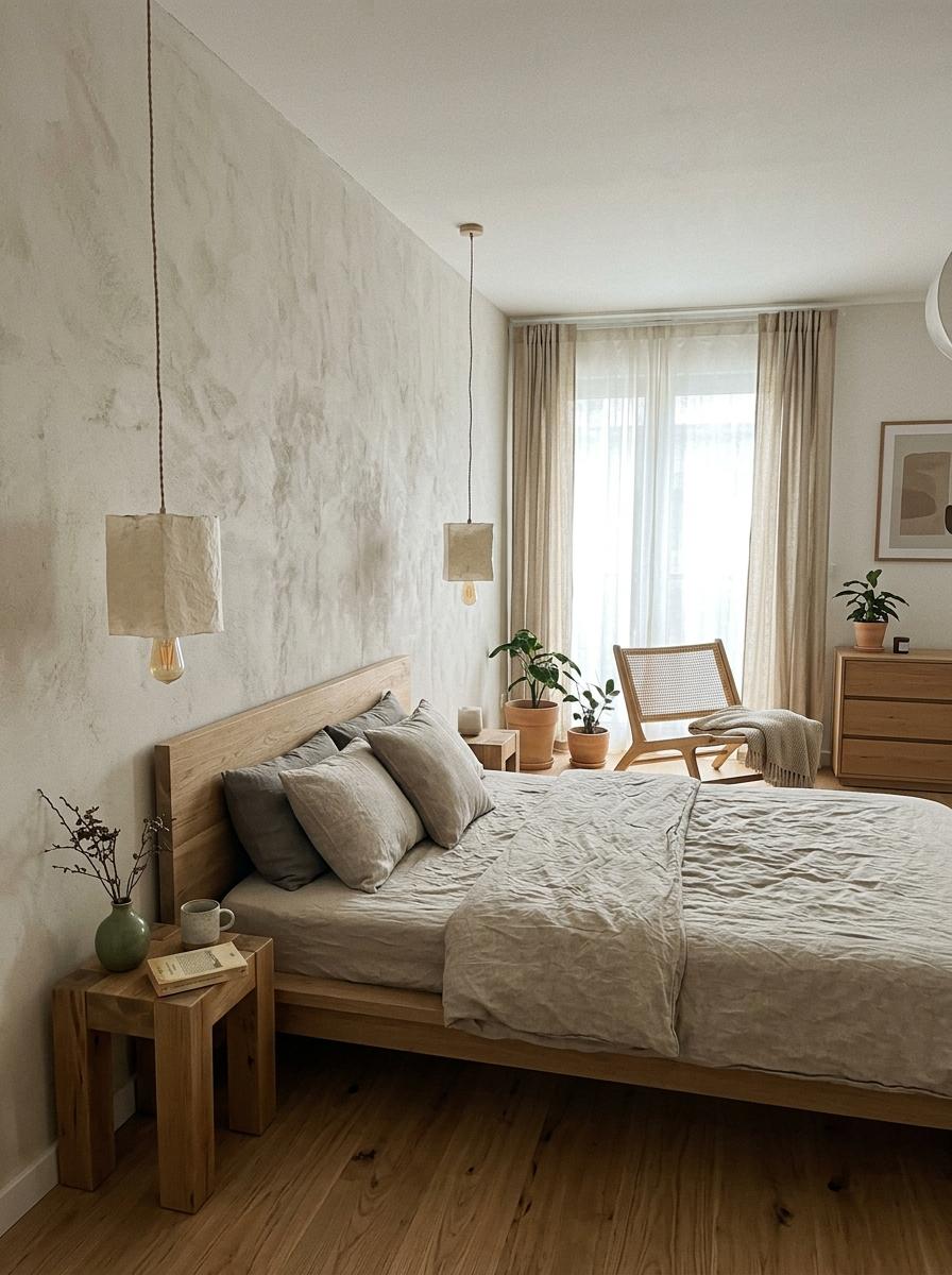Soft Tones And Natural Light In A Japandi Bedroom