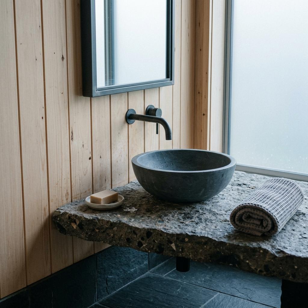 Sophisticated Charcoal Accents Meet A Minimalist Japandi Bathroom Palette