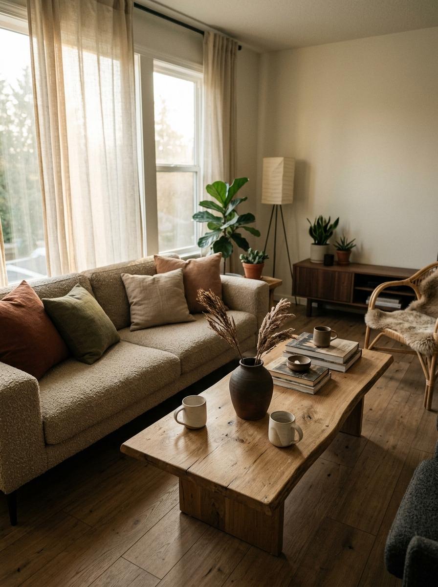 Sophisticated Earth Tone Japandi Living Room Decor Ideas