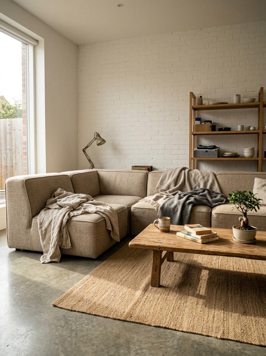 Sophisticated Furniture Placement For A Japandi Living Room Layout