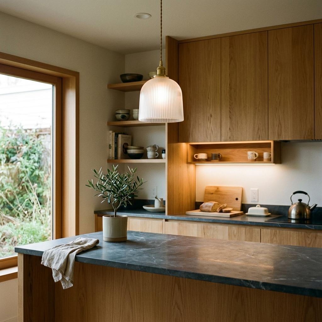 Sophisticated Lighting For A Warm Scandi Japandi Kitchen Experience