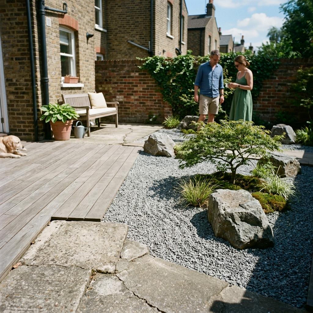 Sophisticated Patio Redesign With Japandi Gravel Garden Details