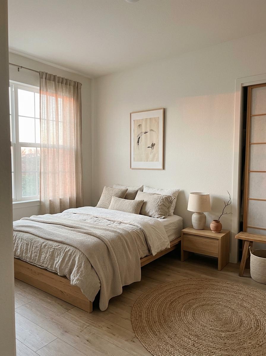 Sophisticated Style Meets A Calm Japandi Neutral Bedroom