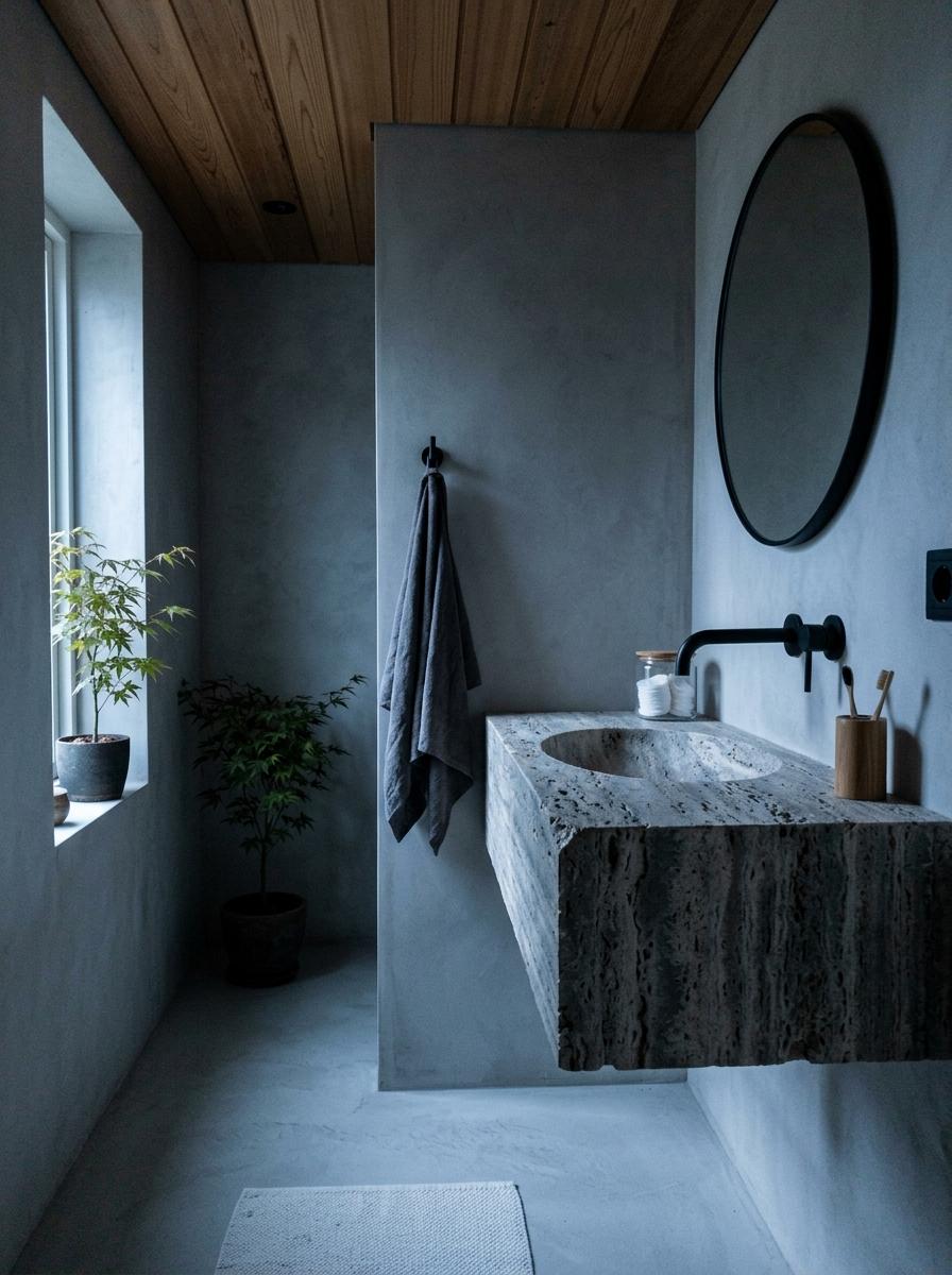 Sophisticated Textures In A Compact Modern Japandi Bathroom
