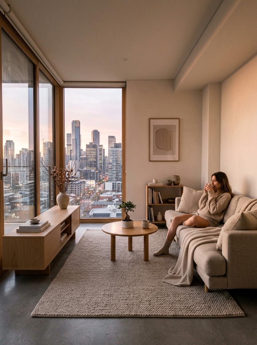 Step Inside This Fashionable Modern Cozy Japandi Living Room