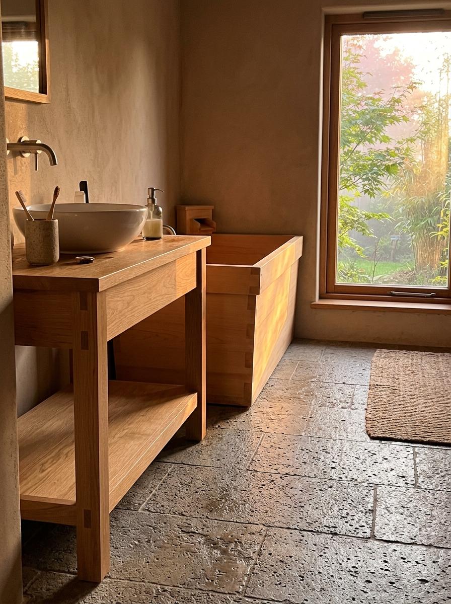 Step Inside This Warm Earth Tone Japandi Bathroom