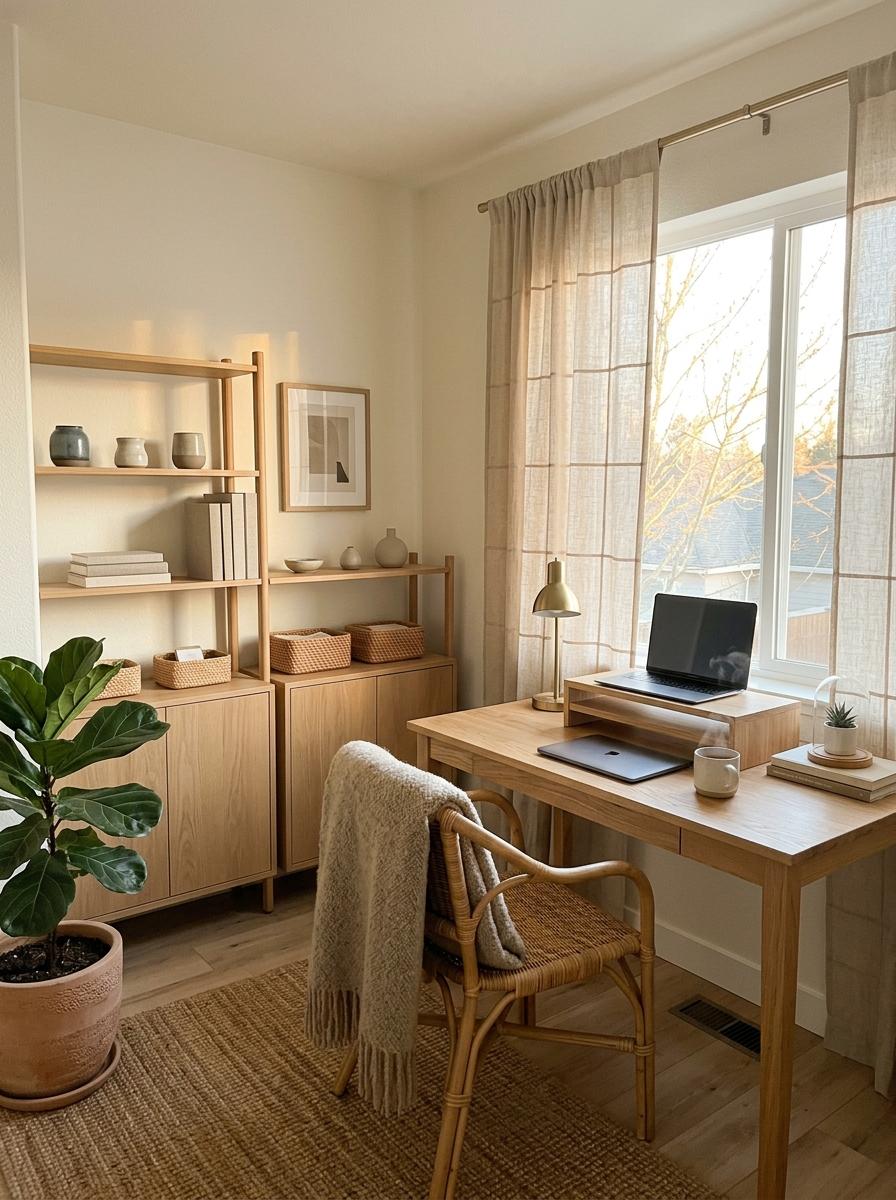 Step Into This Beautifully Organized Cozy Japandi Office