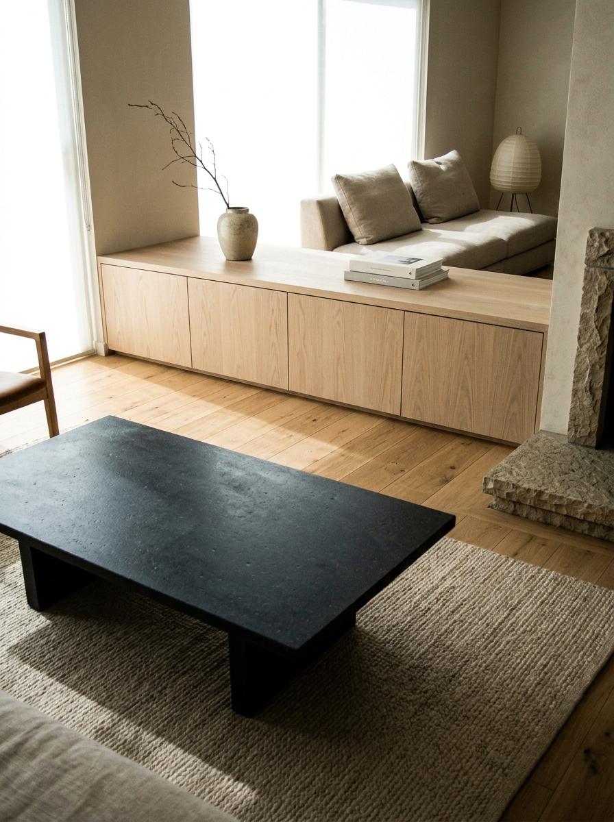 Stone And Wood Combinations For Sophisticated Japandi Living Room Texture