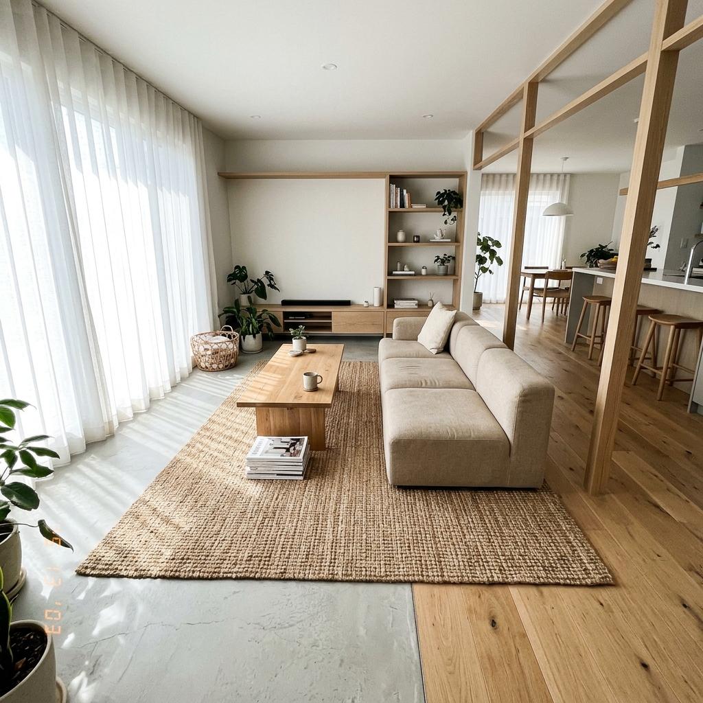 Strategic Layouts For An Open Concept Modern Japandi Living Room