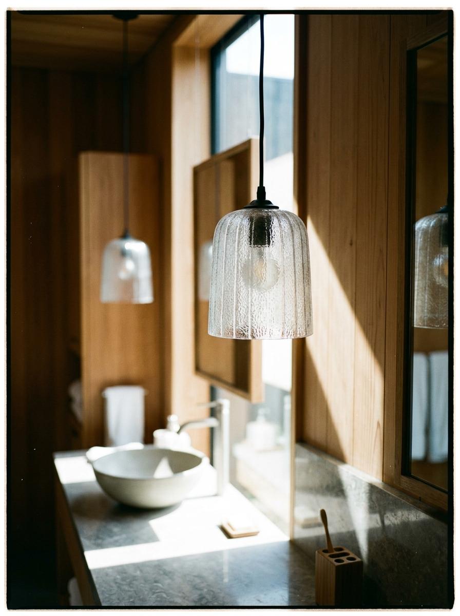 Strategic Use Of Glass In Japandi Bathroom Lighting Fixtures