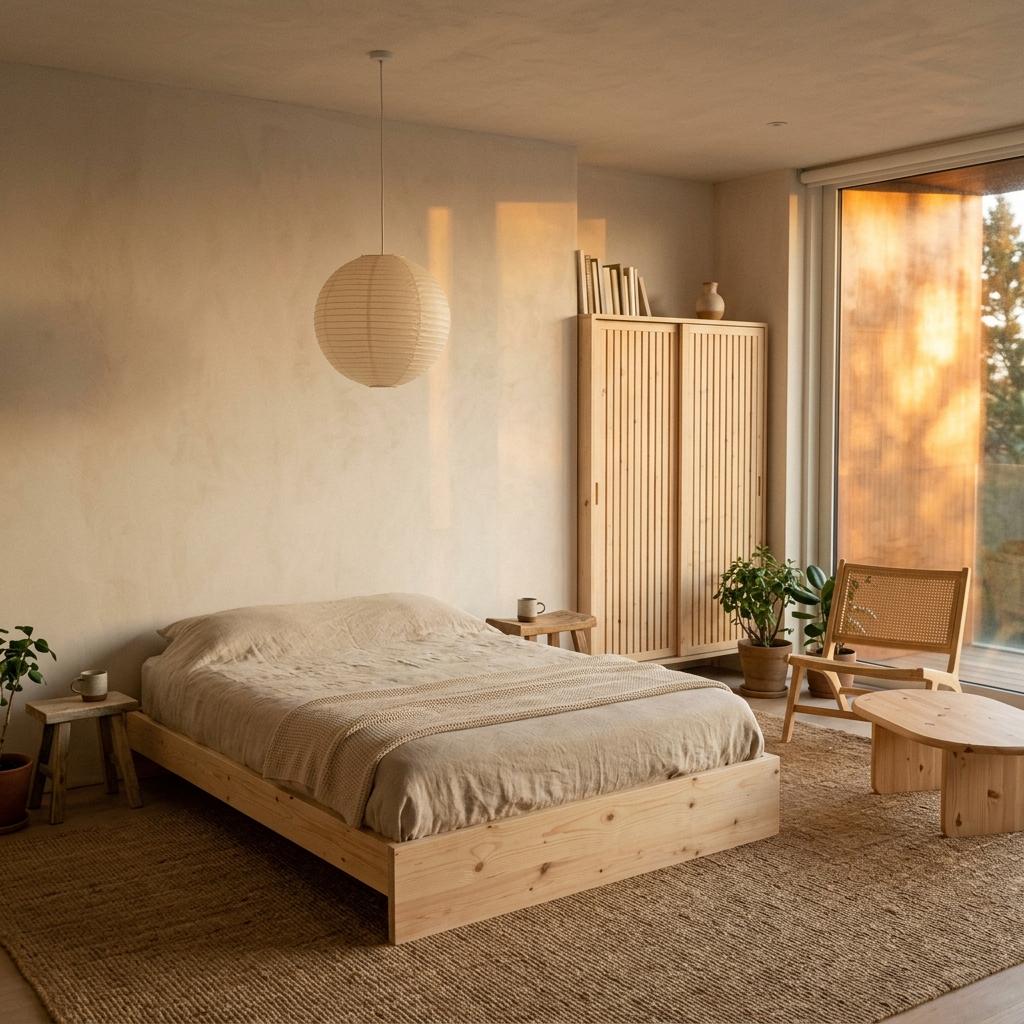 Streamlined Furniture For A Japandi Themed Bedroom Space