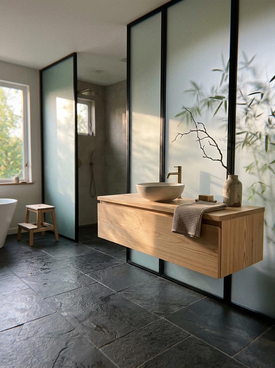 Subtle Elegance In A Japandi Bathroom Design Concept