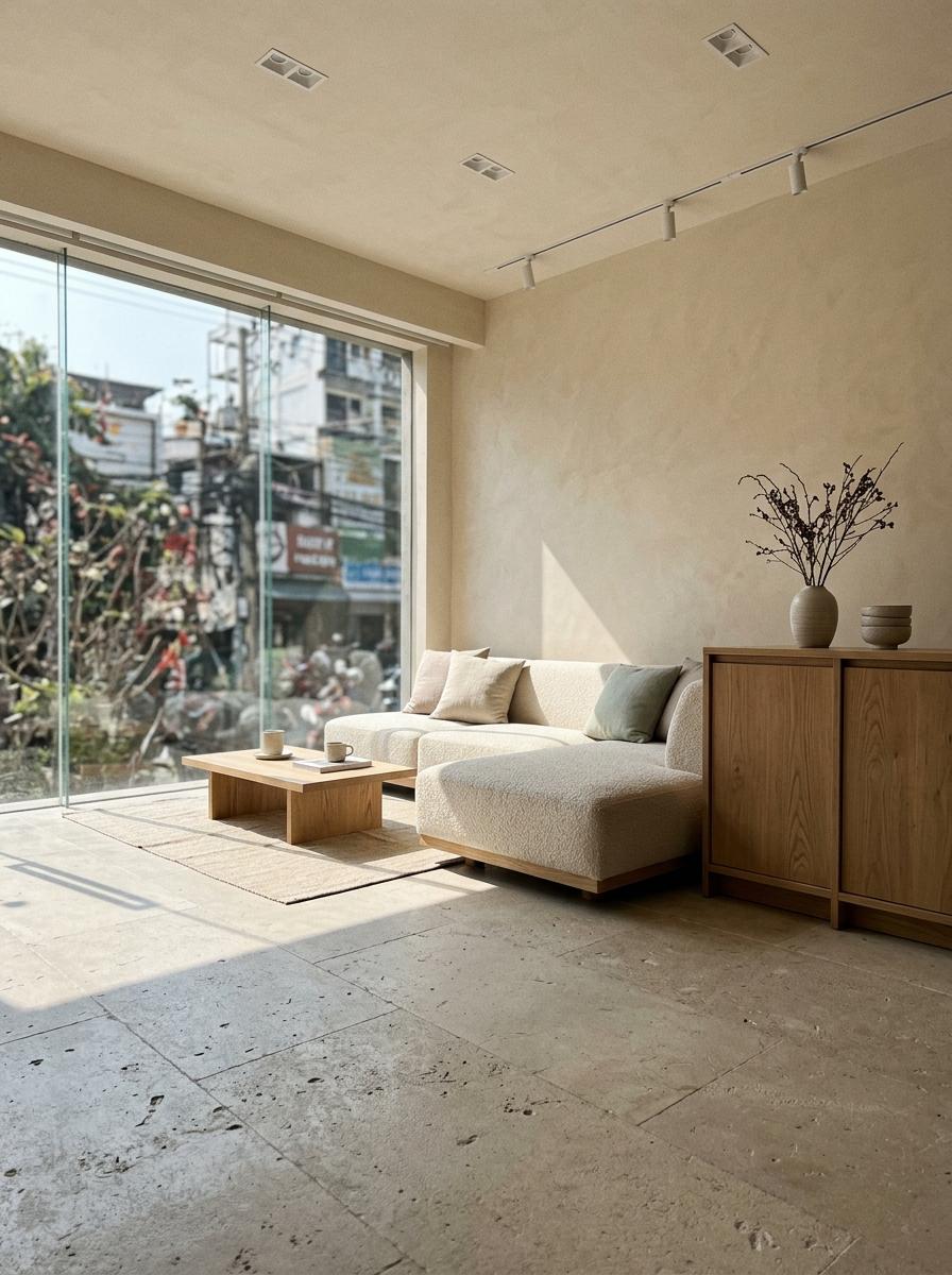 Subtle Hues Enhance This Minimalist Japandi Living Room Design