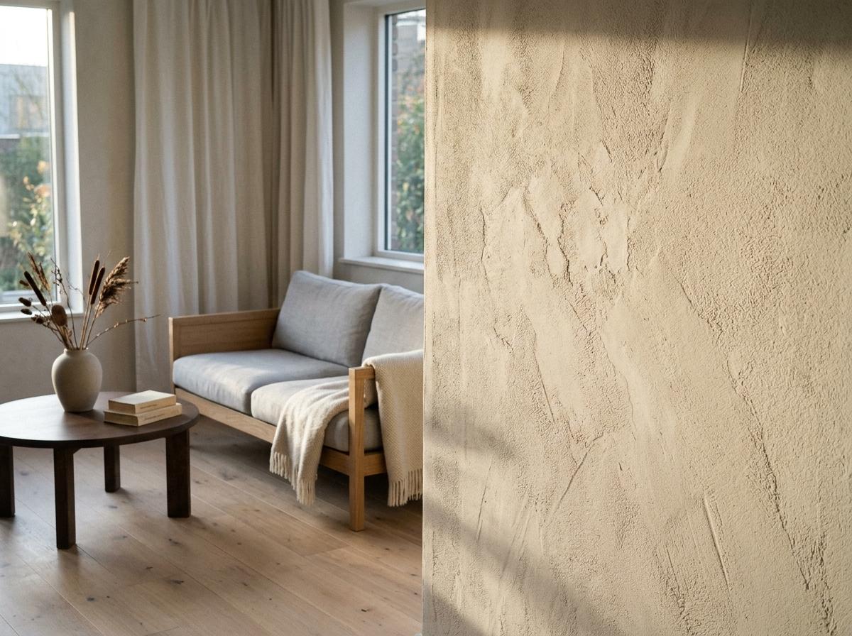 Subtle Plaster Walls For A Timeless Japandi Living Room Texture