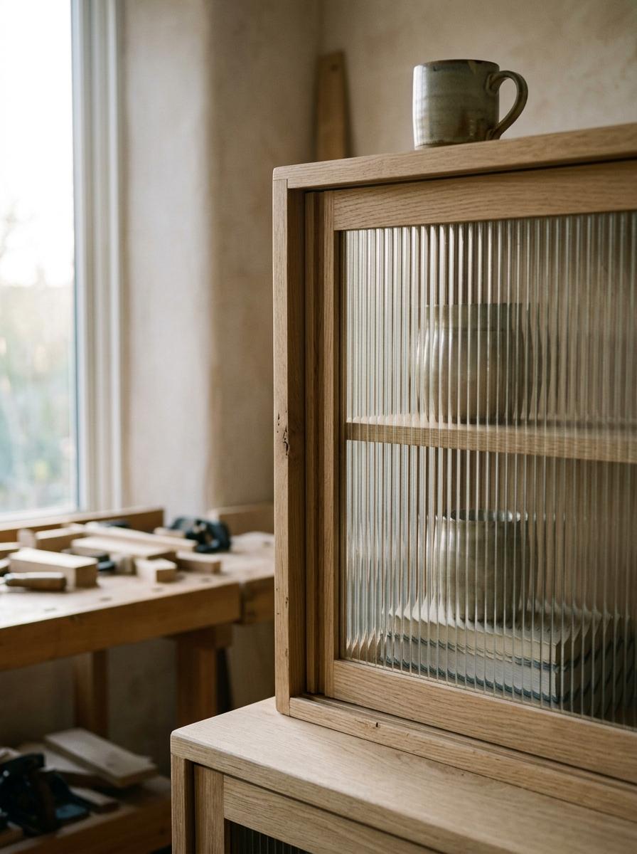 Subtle Ribbed Glass And Smooth Oak Japandi Texture Combinations