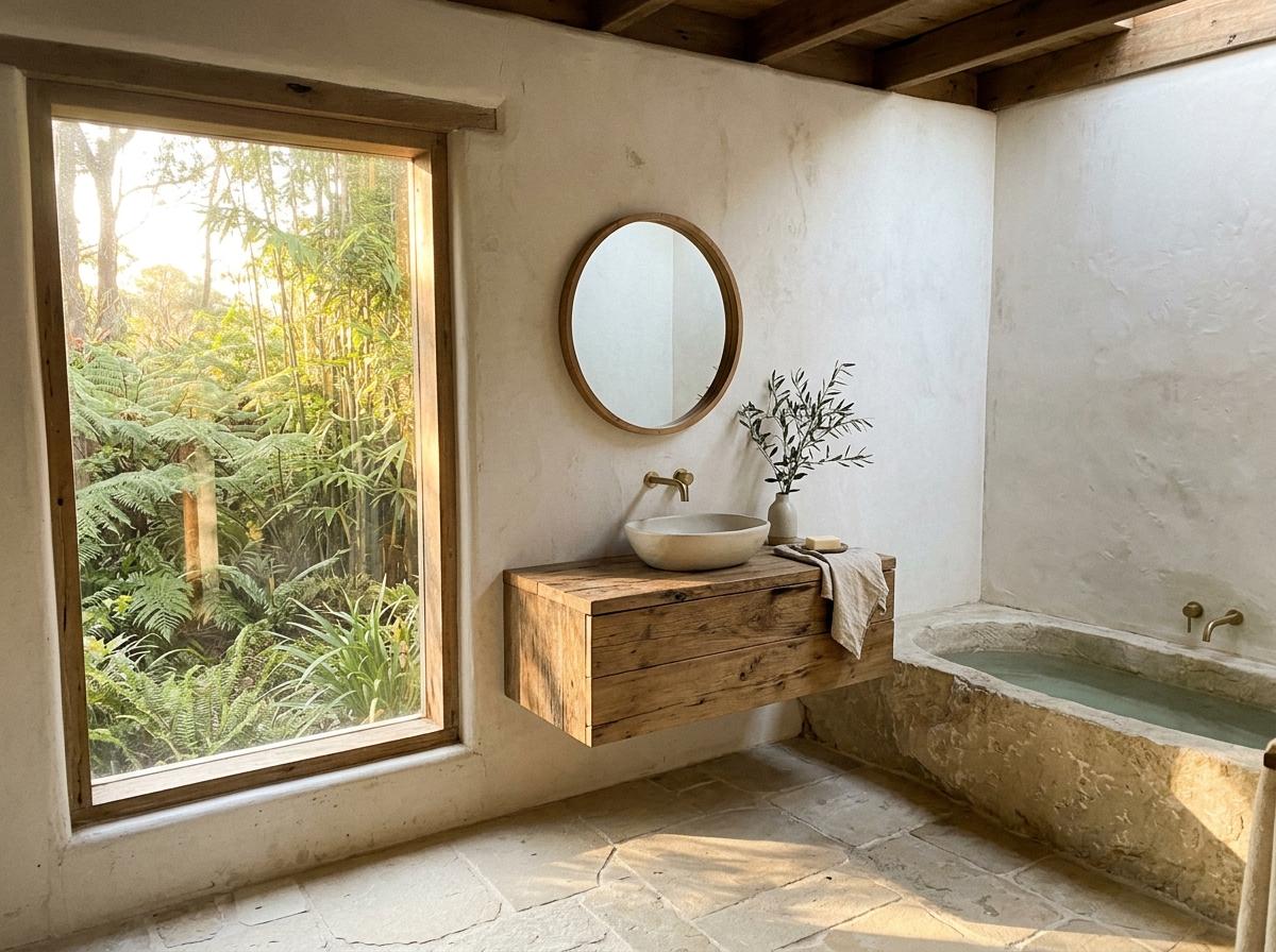 Sustainable Design Meets The Earth Tone Japandi Bathroom