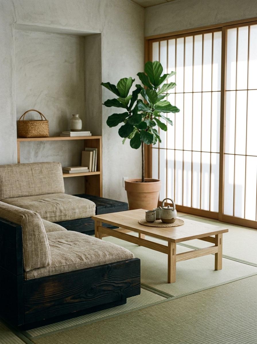 Sustainable Elements Inside A Minimalist Japandi Living Room