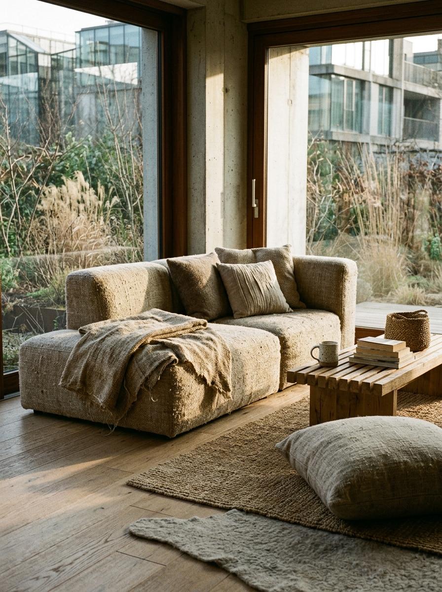 Sustainable Fibers Defining Contemporary Japandi Living Room Texture