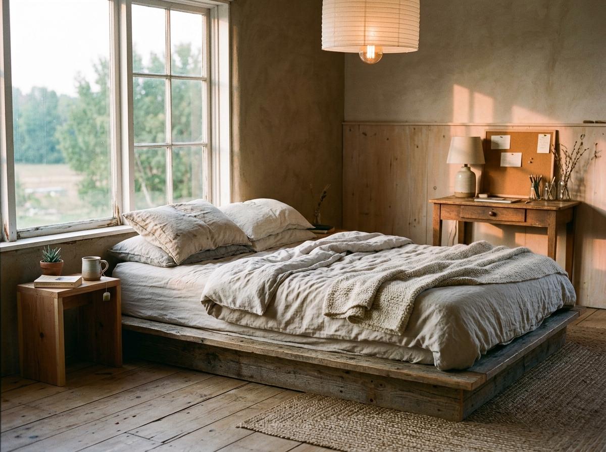 Sustainable Living Within A Modern Rustic Japandi Bedroom