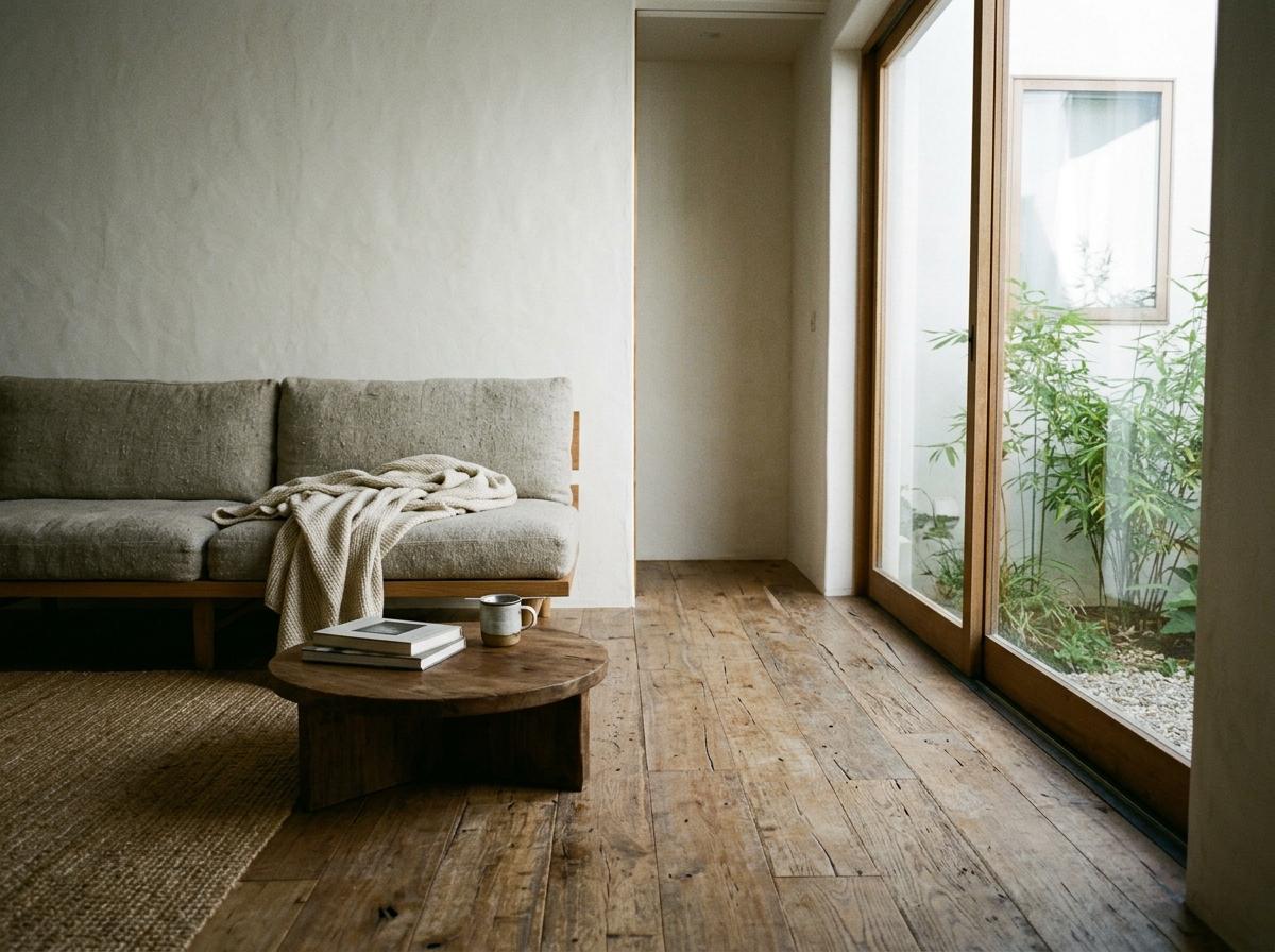 Sustainable Materials Inside A Mindful Japandi Living Room