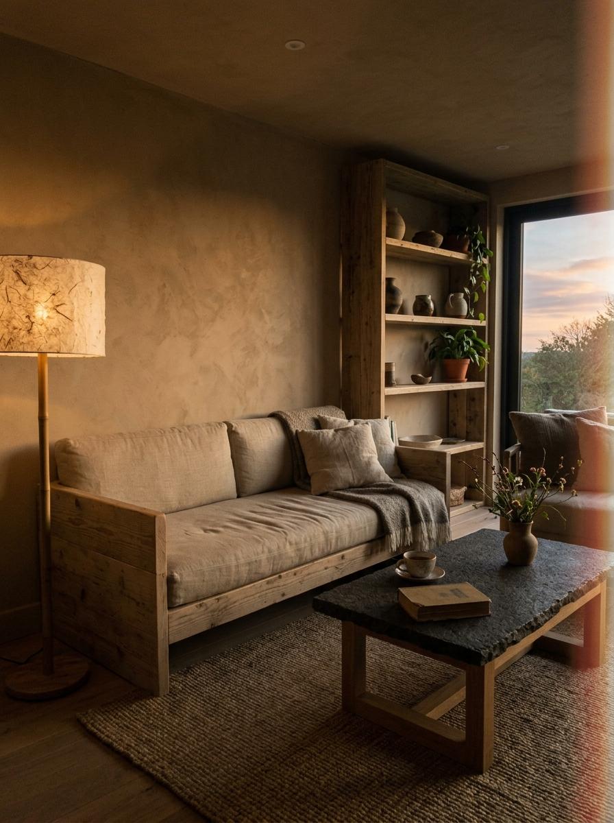 Sustainable Materials Integrated Into A Modern Japandi Living Room