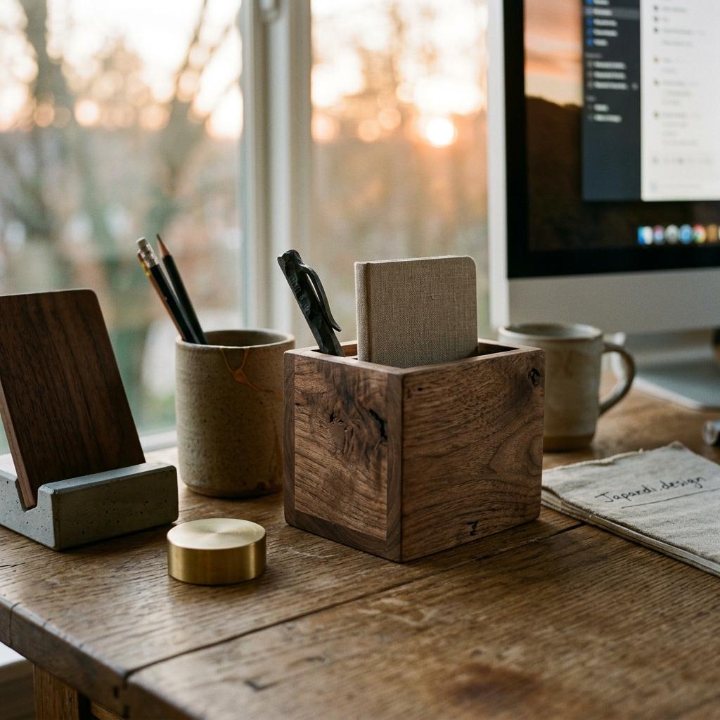 Tactile Finishes For Premium Japandi Office Accessories