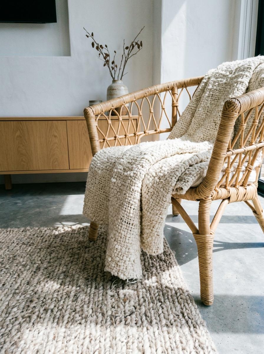 Tactile Japandi Texture Combinations Using Woven Rattan And Wool