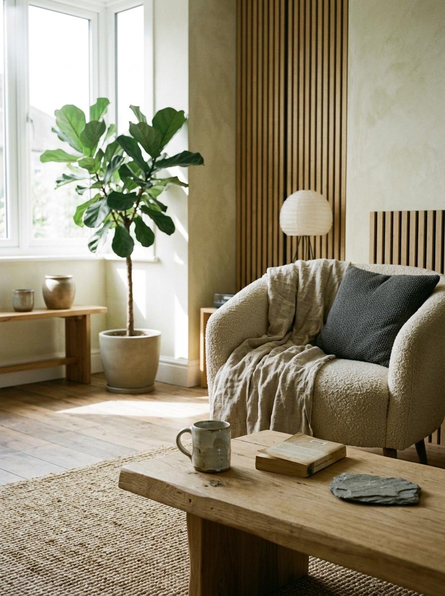 Textural Layers For A Welcoming Japandi Living Room Interior