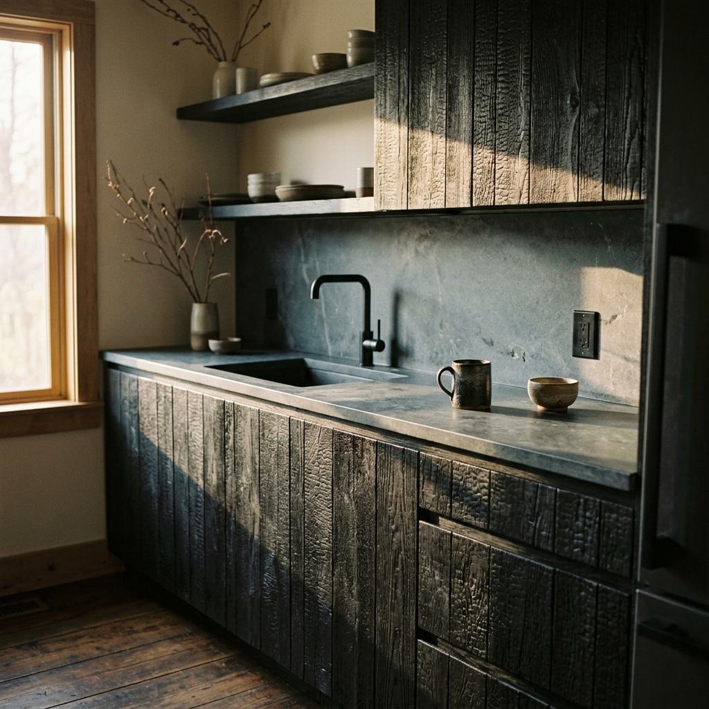 Texture And Shadow In The Ultimate Dark Japandi Kitchen