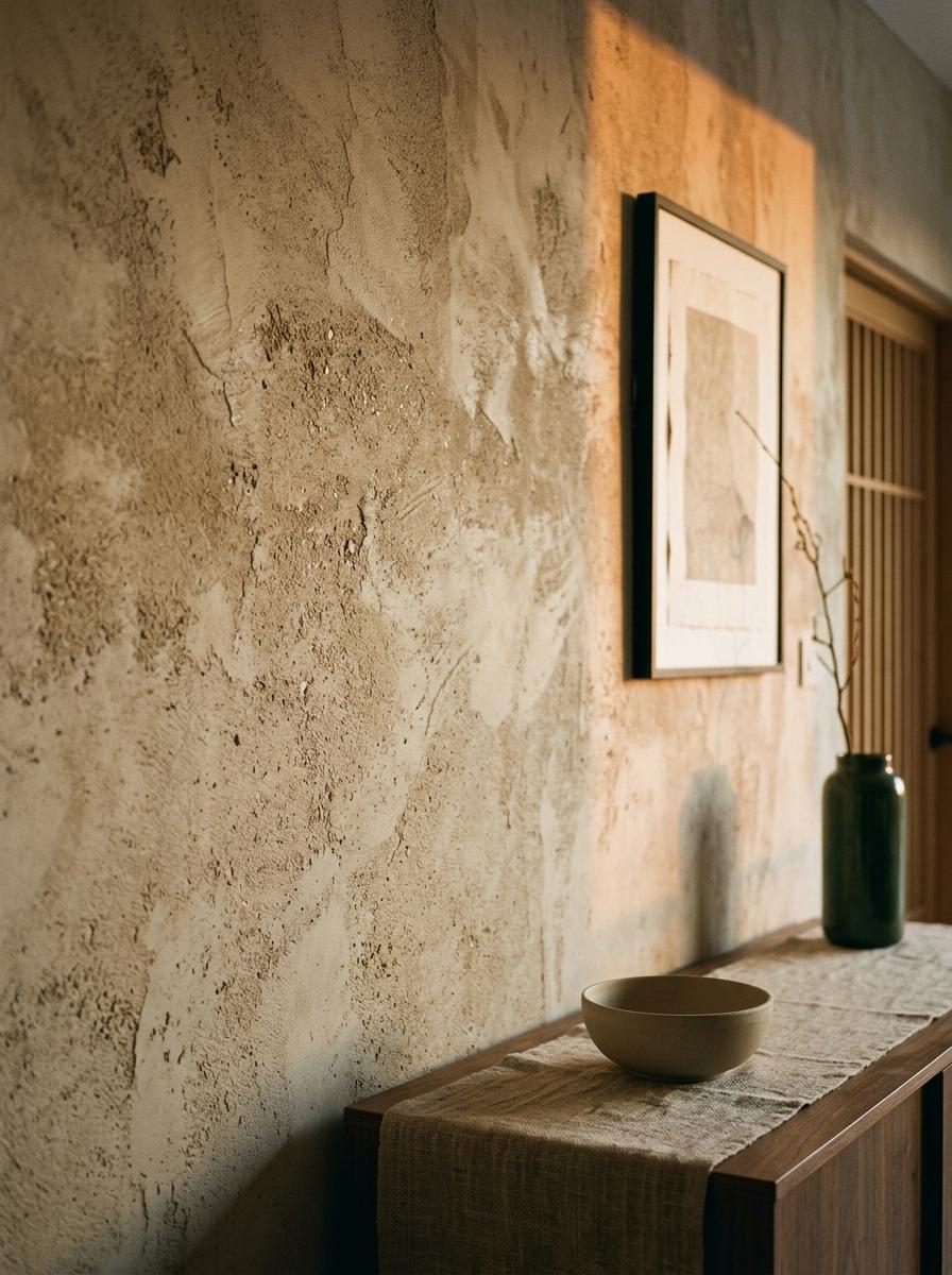 Textured Plaster Walls Enhancing A Modern Japandi Aesthetic