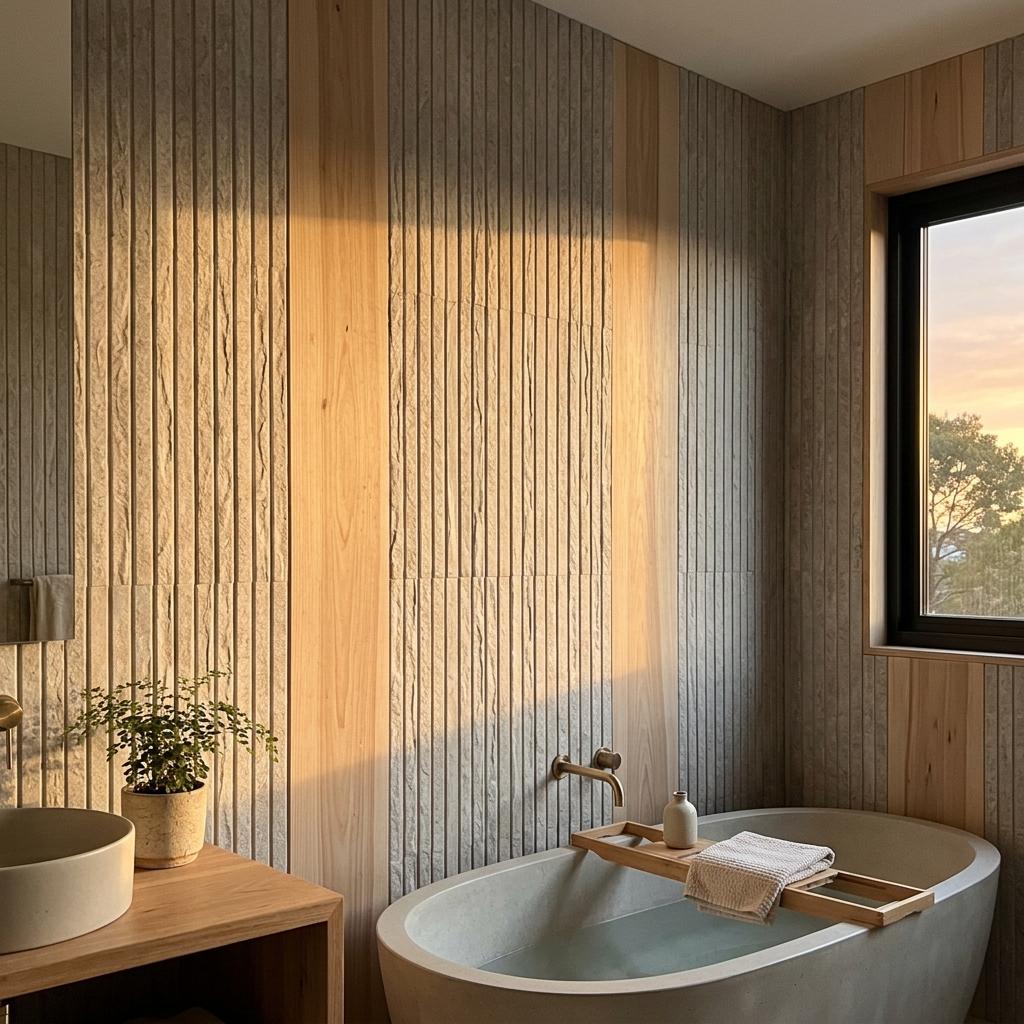 Textured Wall Panels For An Elegant Japandi Bathroom Look