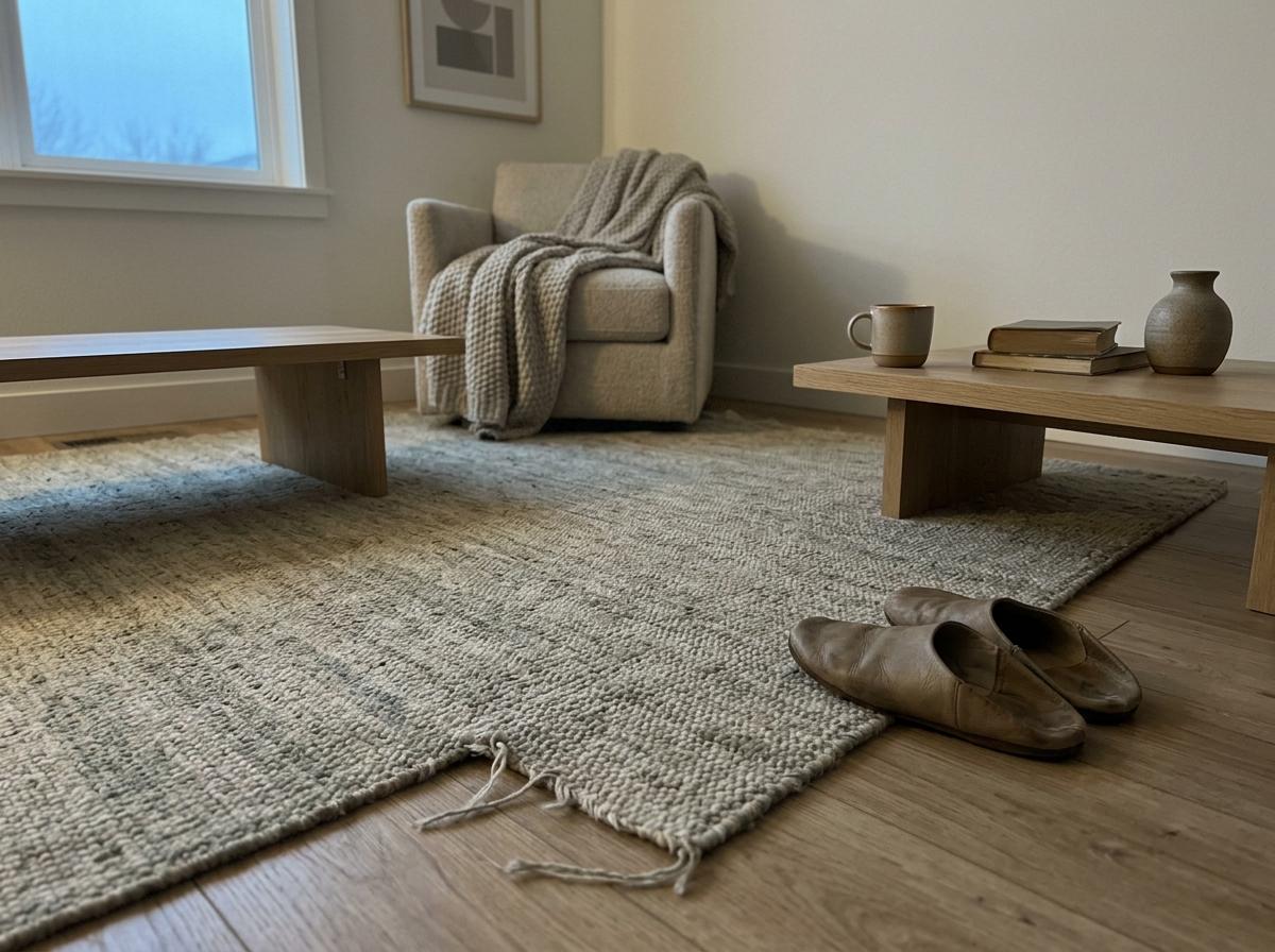 The Aesthetic Appeal Of A Muted Japandi Living Room Rug