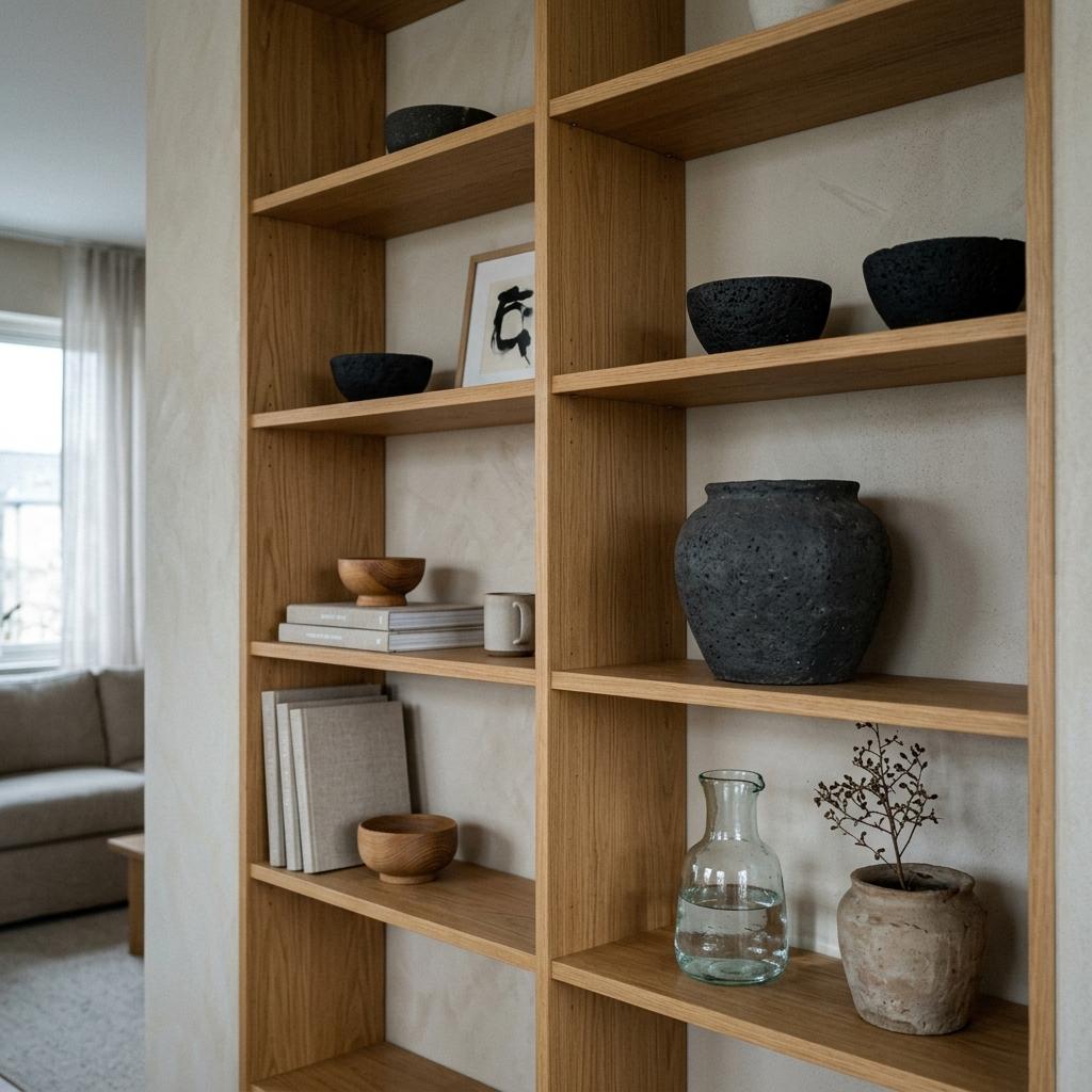 The Art Of Styling Functional Japandi Living Room Shelving