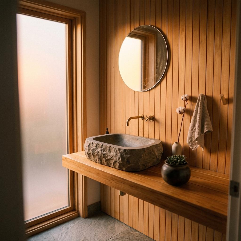 The Beauty Of Natural Elements In A Simple Japandi Bathroom