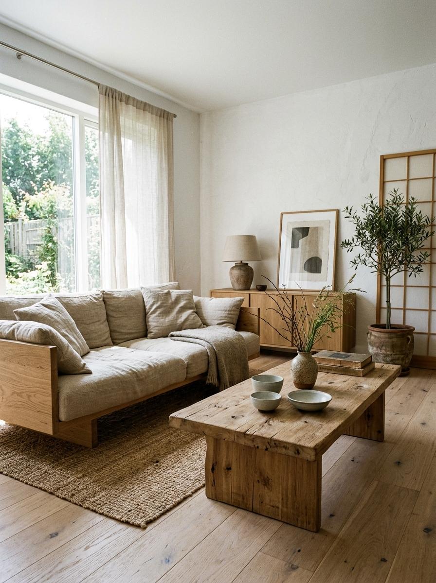 The Beauty Of Natural Textures In An Organic Japandi Living Room
