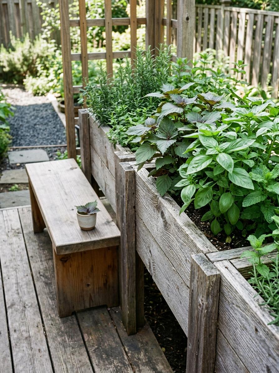 The Beauty Of Natural Wood Accents In A Japandi Herb Garden