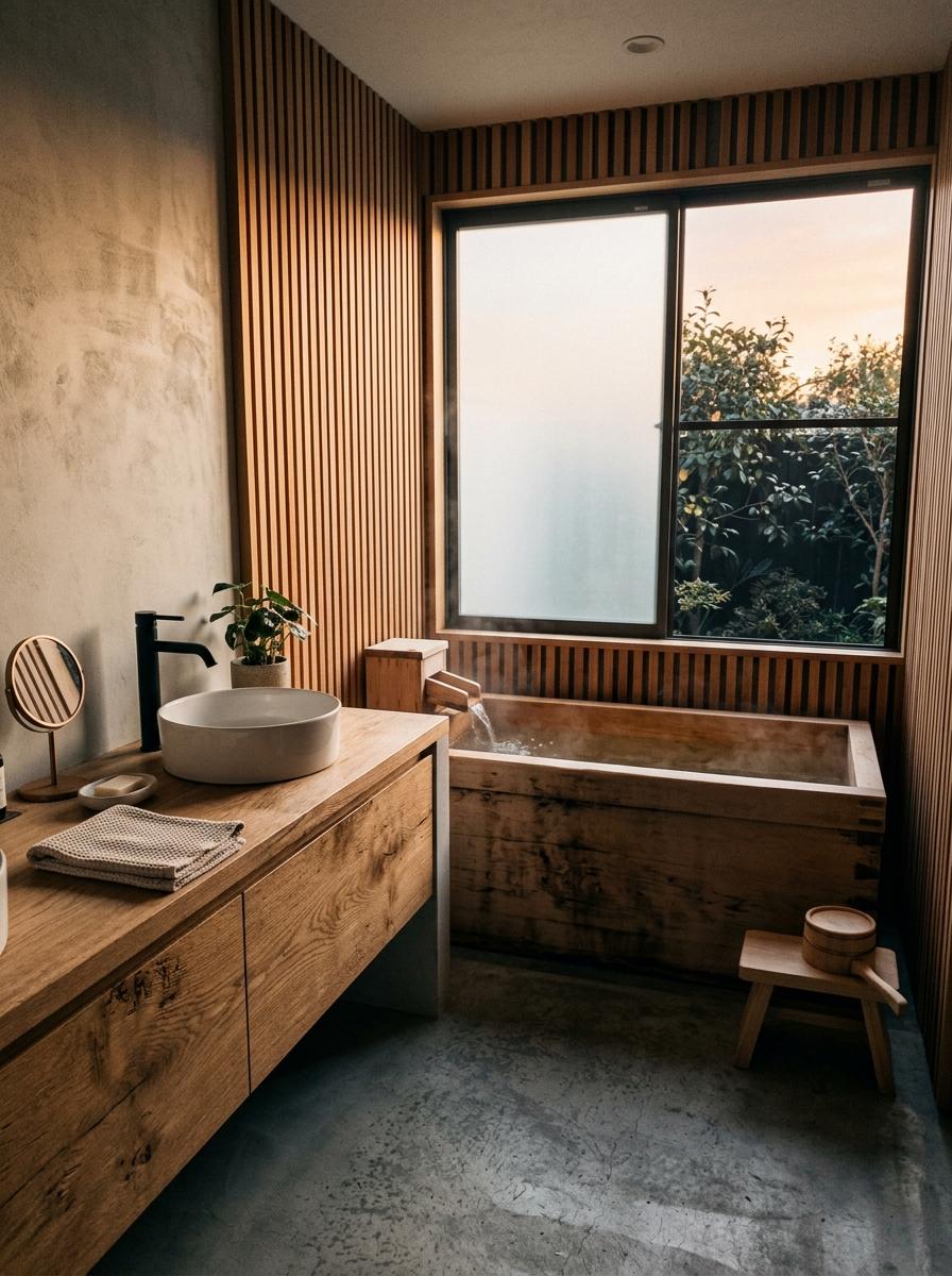 The Beauty Of Natural Wood Texture In Japandi Bathrooms