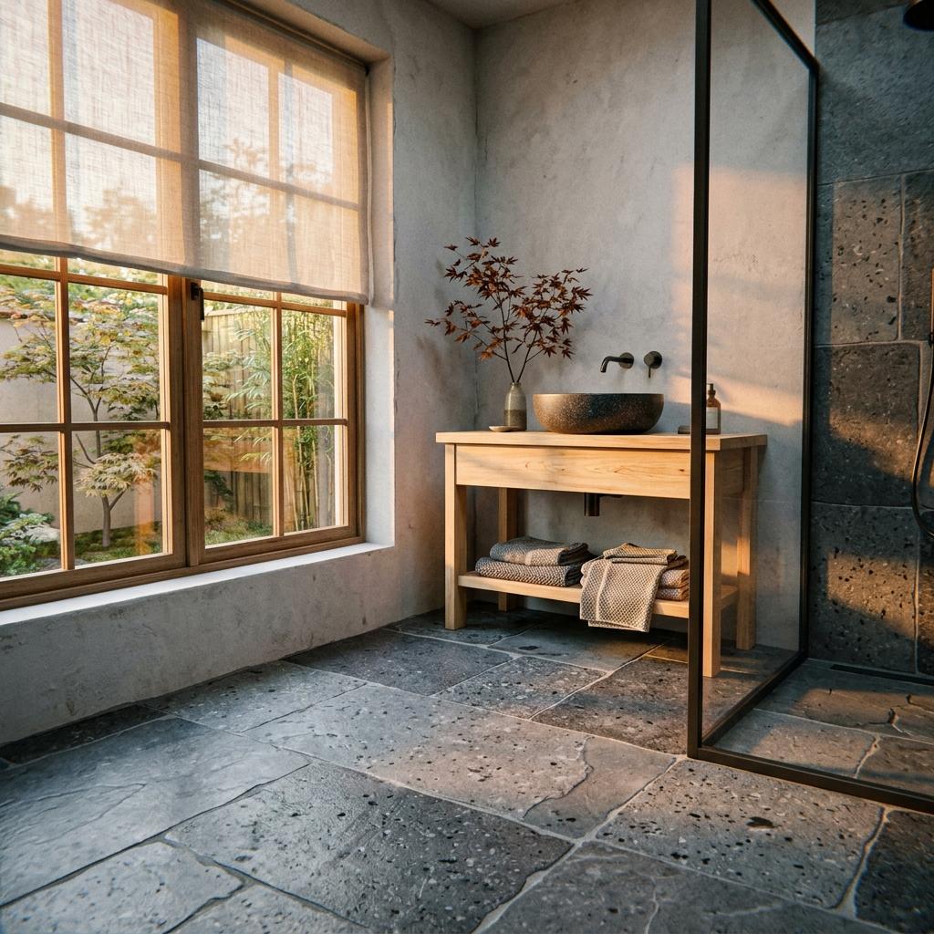 The Beauty Of Slate Grey In A Minimalist Japandi Bathroom