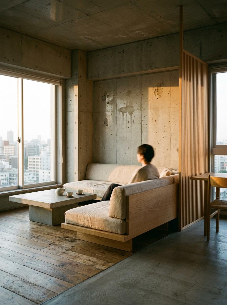 The Fusion Of Industrial Textures And Japandi Style