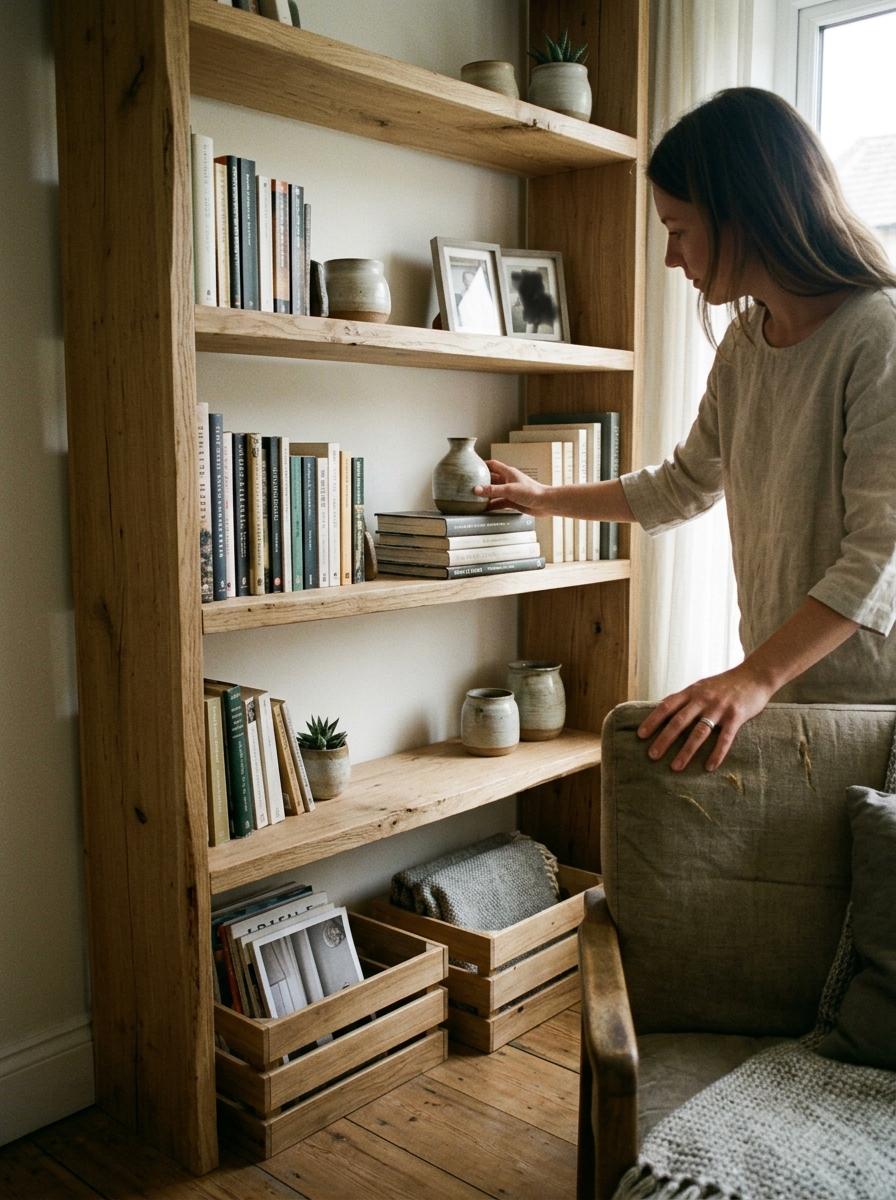 The Impact Of Sustainable Wood Japandi Living Room Shelving