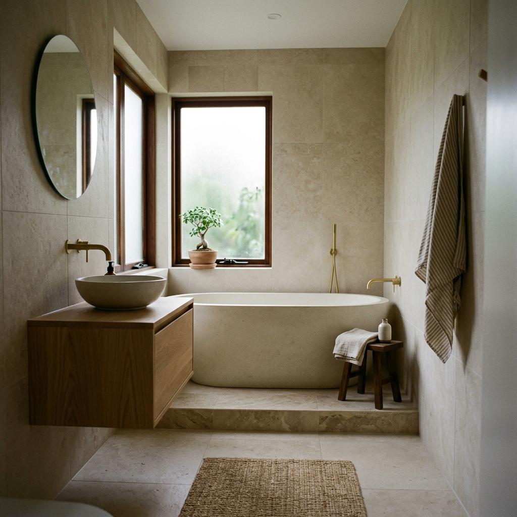 The Perfect Balance Of A Neutral Japandi Style Bathroom