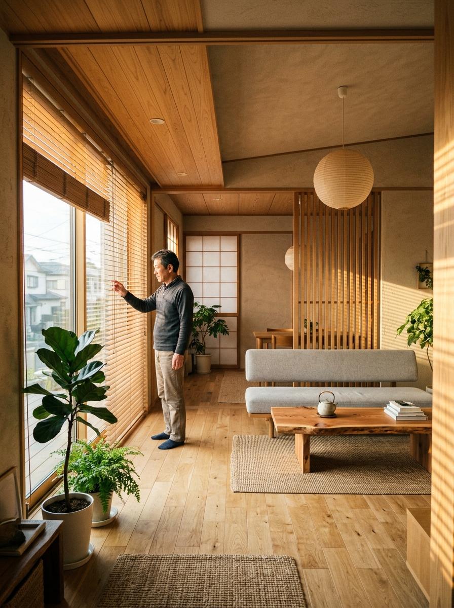 The Perfect Balance Of Wood And Light In A Warm Japandi Living Room