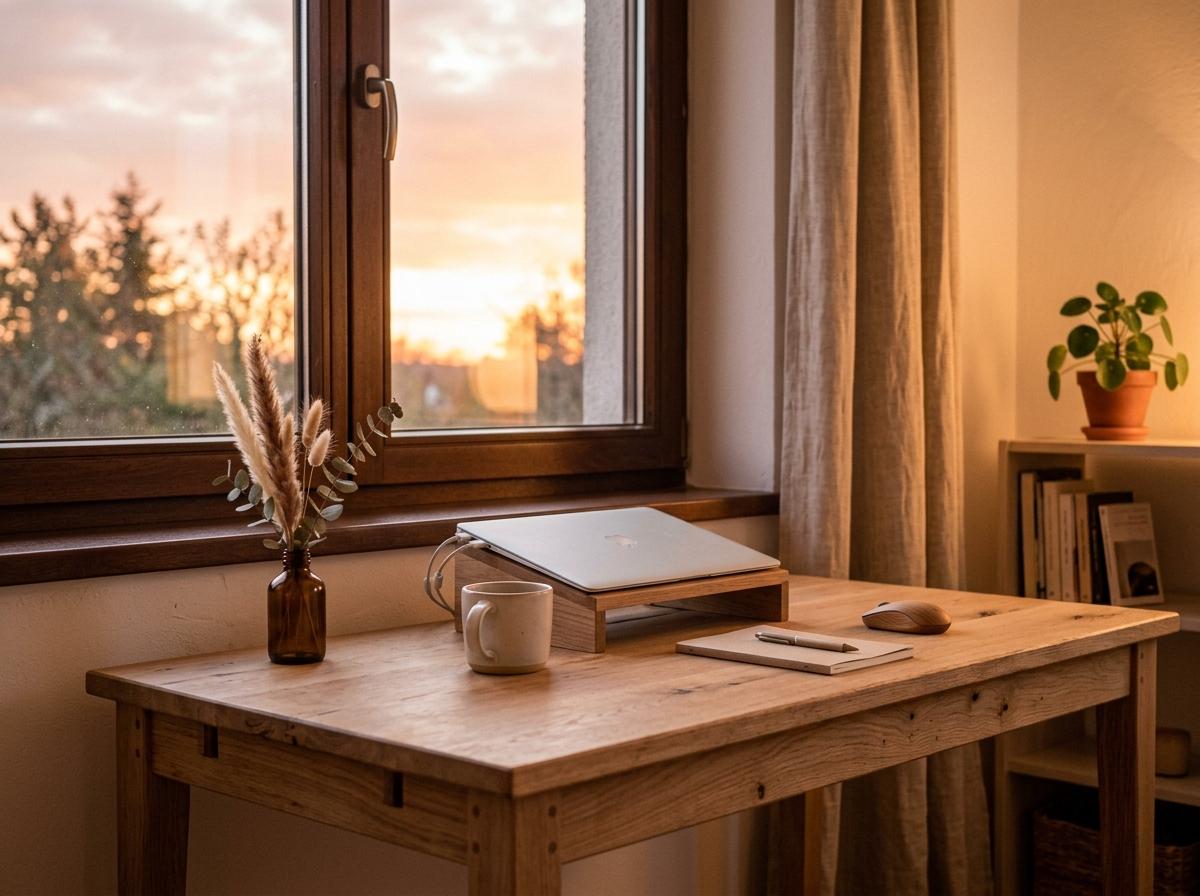 The Quiet Beauty Of A Natural Wood Japandi Office Desk